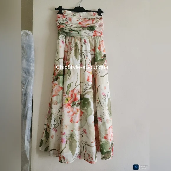 H&M Tie-back Bandeau Dress Midi Floral White/flowers Bnwt!! - Picture 8 of 16